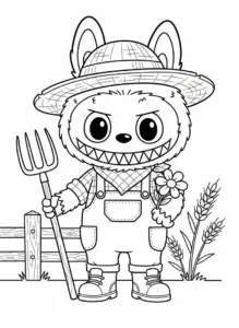 labubu farmer outfit coloring page