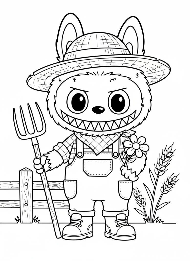 labubu farmer outfit coloring page