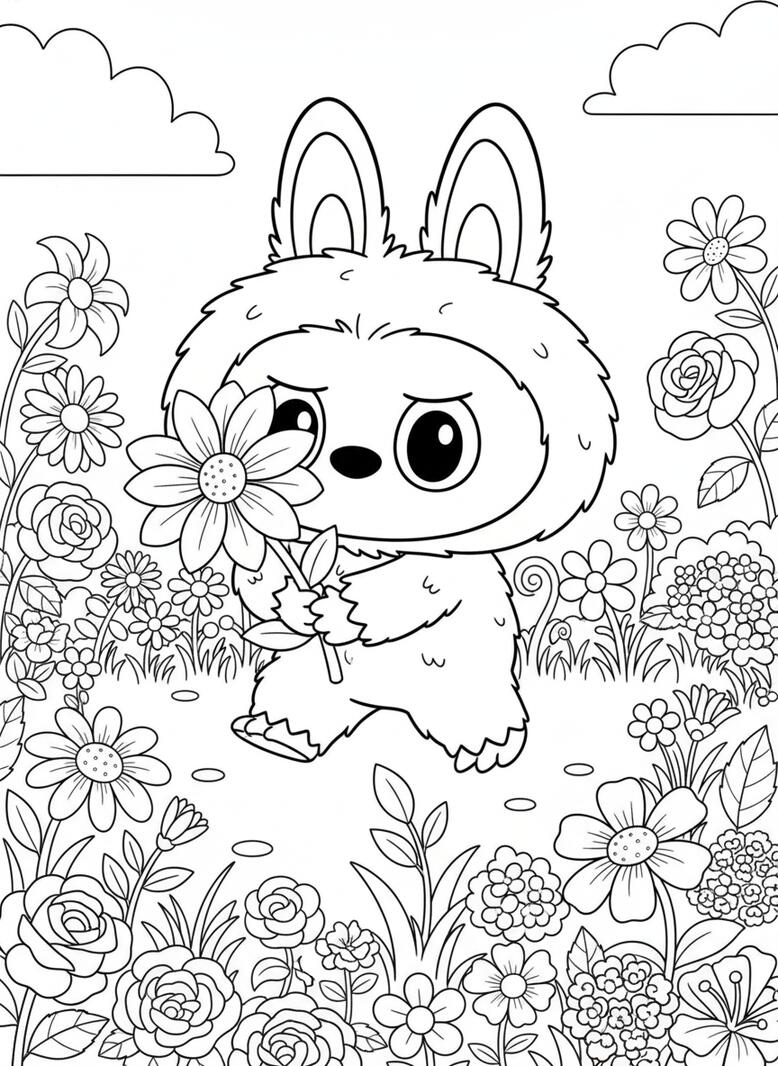 labubu flower coloring page