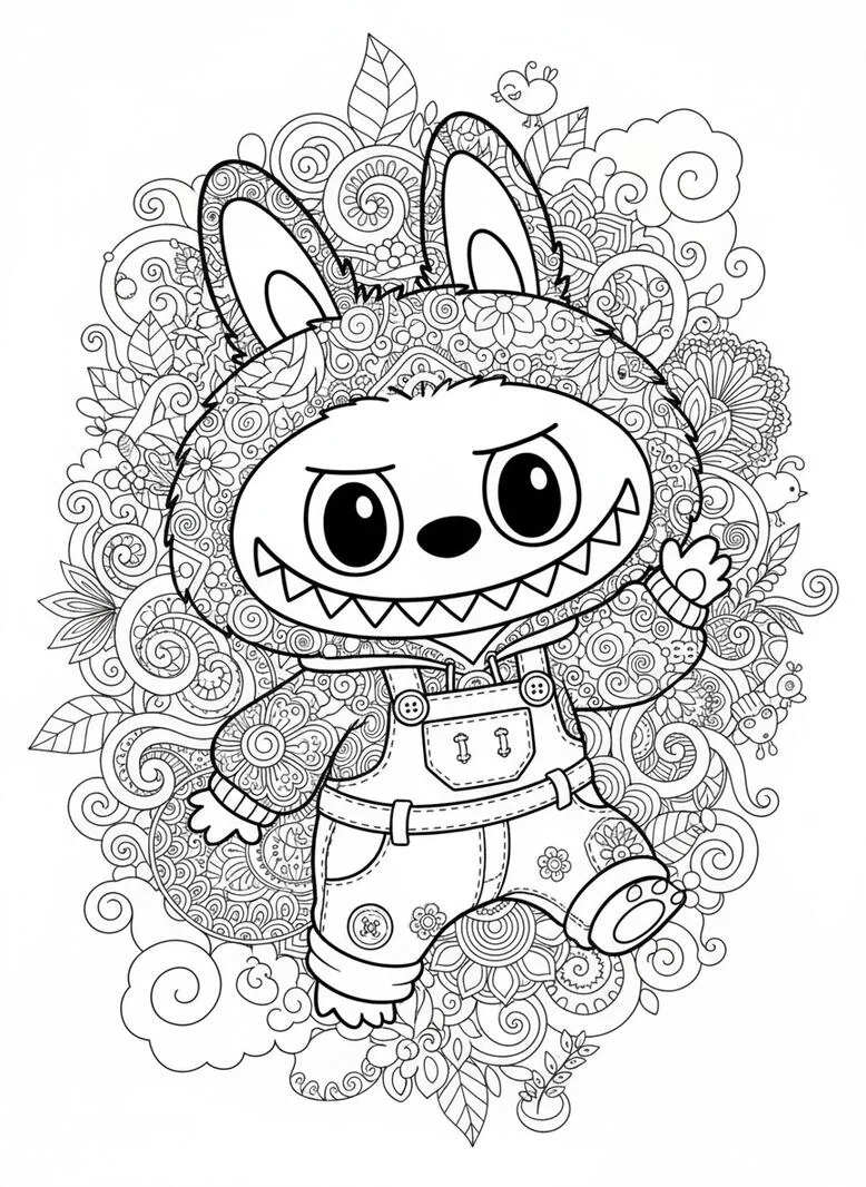 labubu coloring page for adults