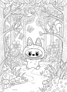 labubu forest coloring page