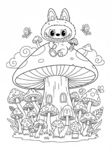 labubu mushroom coloring page