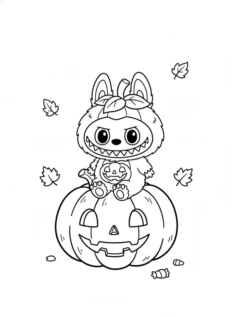 labubu pumpkin coloring page
