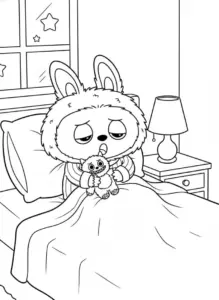 labubu sleepy time coloring page