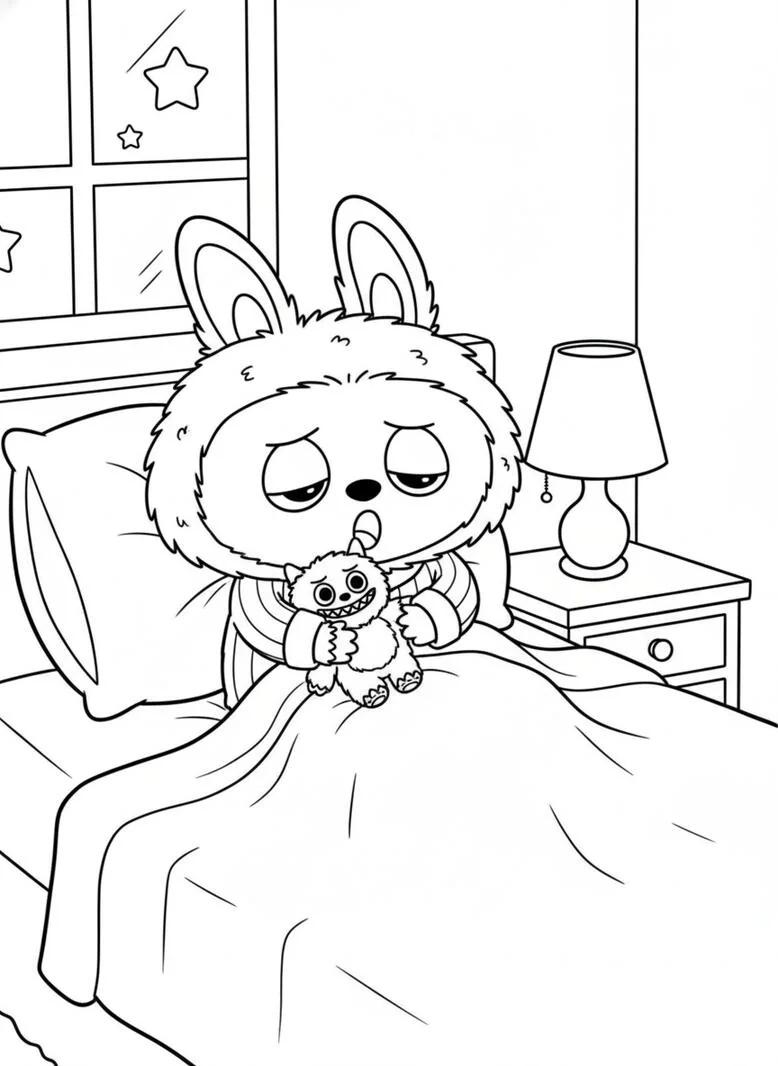 labubu sleepy time coloring page