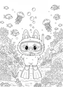 labubu underwater coloring page
