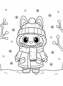 labubu winter coloring page