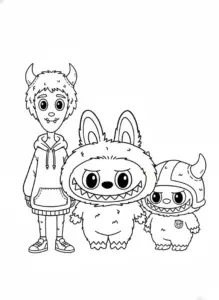 labubu with friends coloring page