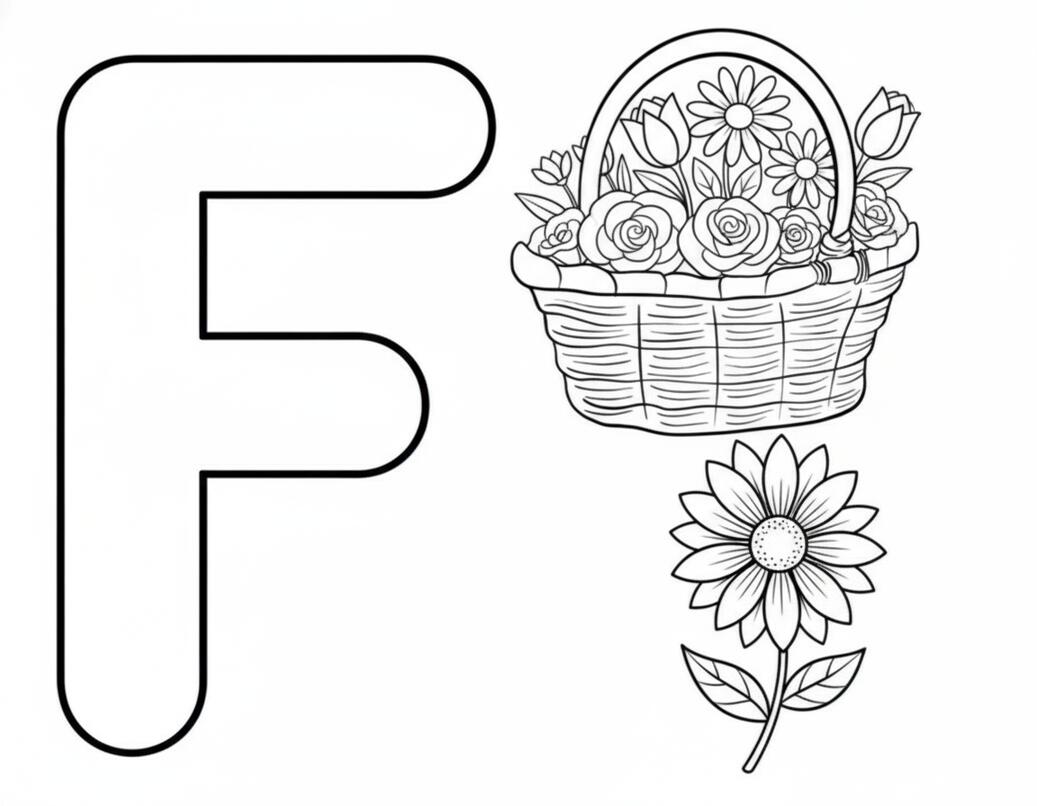 F is for Flower Coloring Page