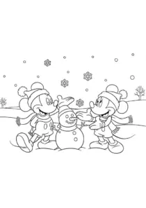 Mickey and Minnie Mouse Snow Day Fun Coloring Page