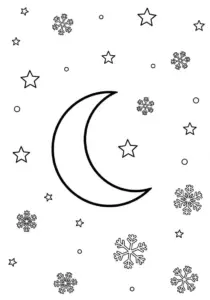 Moon, Stars, and Snowflakes Winter Night Coloring Page