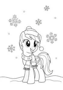 My Little Pony Winter Scarf and Hat Snowflakes Coloring Page