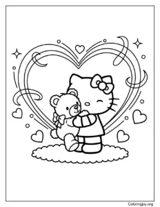 Hello kitty hugging teddy heart