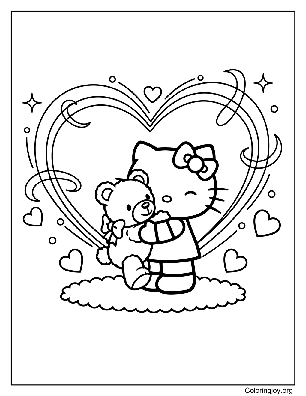 Hello kitty hugging teddy heart