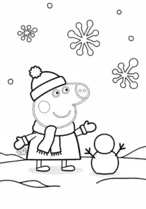 Peppa Pig Happy Snow Day Winter Fun Coloring Page