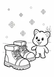 Playful Labubu Character Winter Boots Coloring Page