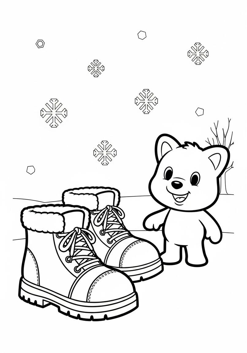Playful Labubu Character Winter Boots Coloring Page