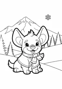 Playful Labubu in Snowy Mountain Coloring Page