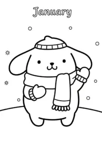 Pompompurin Winter Scarf and Mittens Coloring Page