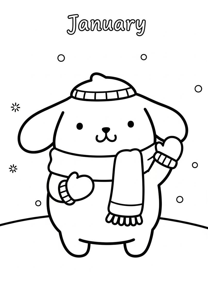 Pompompurin Winter Scarf and Mittens Coloring Page