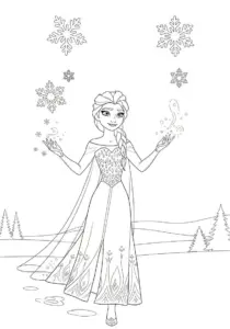 Queen Elsa Snowy Adventure Ice Gown Coloring Page