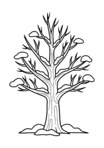 Robust Winter Tree with Snow Coloring Page