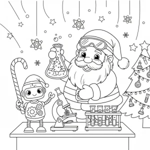 Santa's Whimsical North Pole Science Lab Coloring Page
