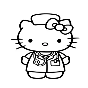 Simple Hello Kitty Doctor Coloring Page for Kids