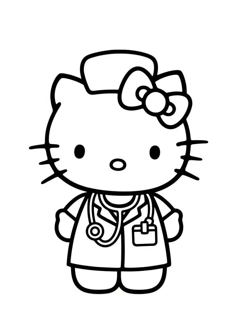 Simple Hello Kitty Doctor Coloring Page for Kids