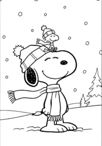 Snoopy and Woodstock Winter Snow Fun Coloring Page
