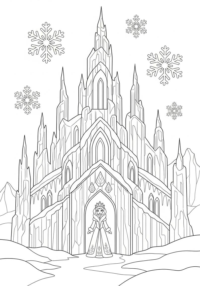 Snow Queen's Winter Ice Palace Coloring Page