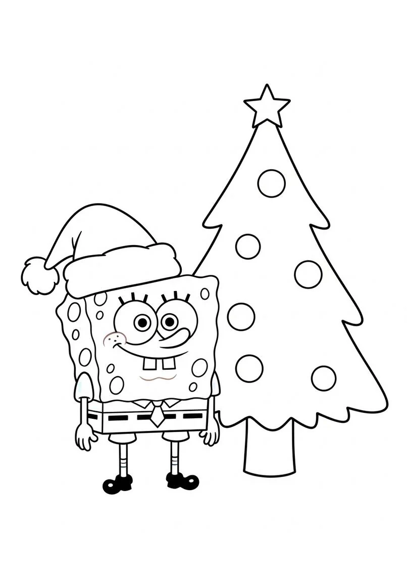Spongebob Squarepants Festive Christmas Tree Coloring Sheet