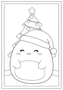 Squishmallow Christmas Squishmallow by the Tree Coloring Page