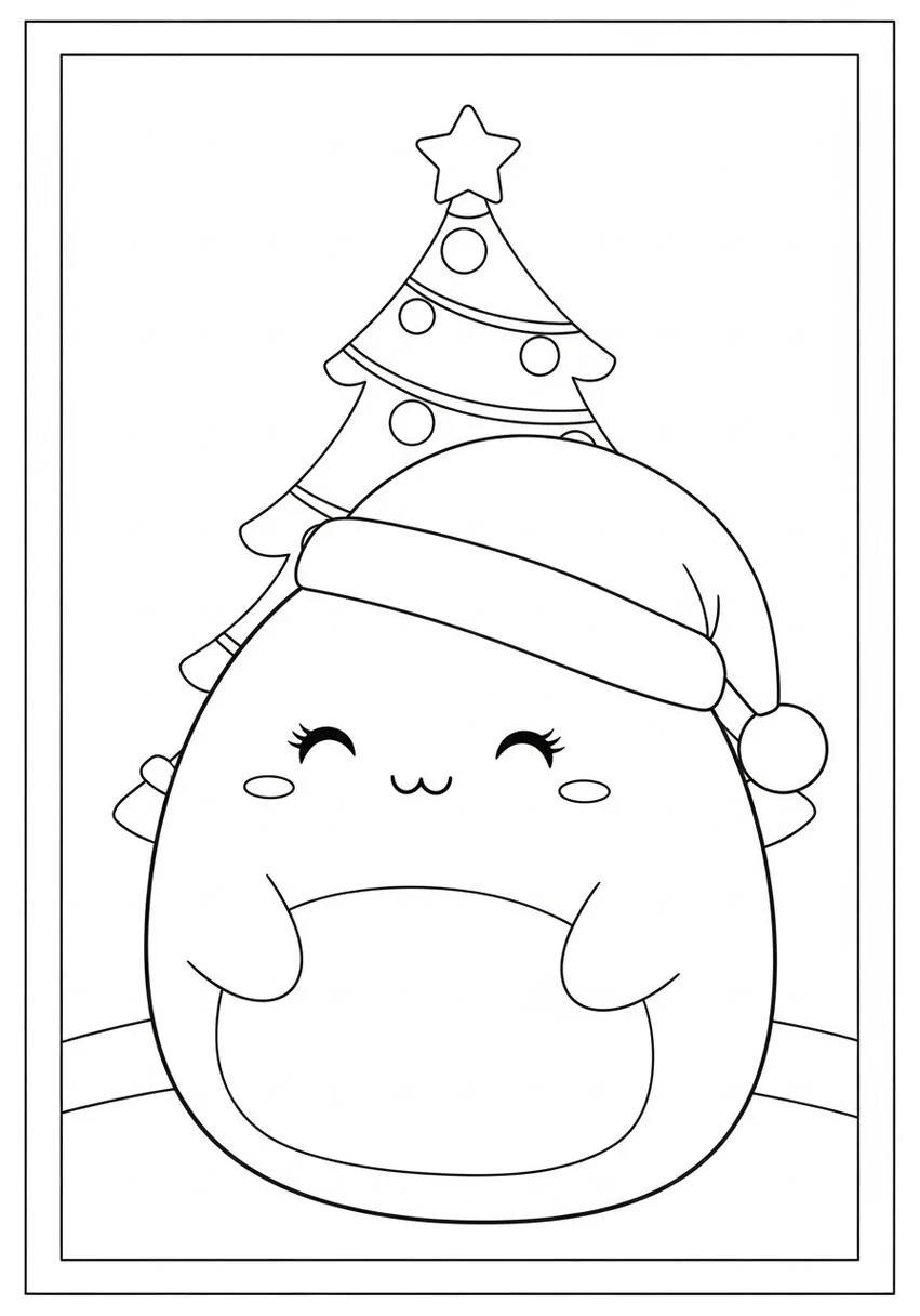 Squishmallow Christmas Squishmallow by the Tree Coloring Page