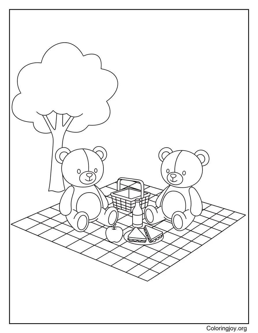 Classic teddy bear sits with clear shapes and simple stitching details.