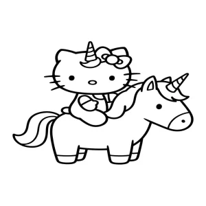 Unicorn Hello Kitty Riding Another Unicorn Coloring Page