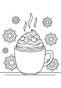 Warm Hot Cocoa Mug with Whipped Cream & Snowflakes