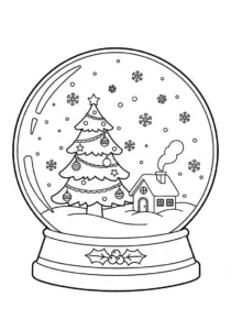 Christmas Snow Globe with Tree and Cottage Coloring Page