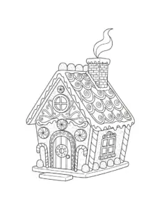 Gingerbread House with Candy Details Coloring Page