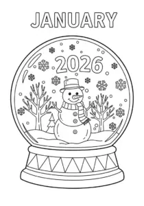 Whimsical January Snow Globe with Friendly Snowman 2026