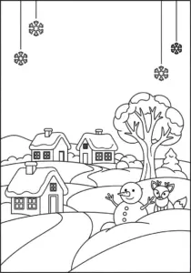 Whimsical Winter Wonderland Snowman Coloring Page