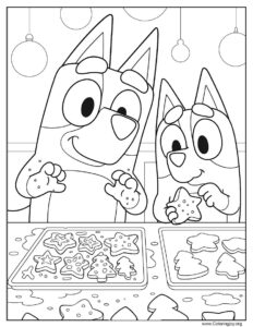 Bluey Baking Christmas Cookies Coloring Page