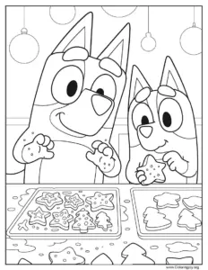 Bluey Baking Christmas Cookies Coloring Page