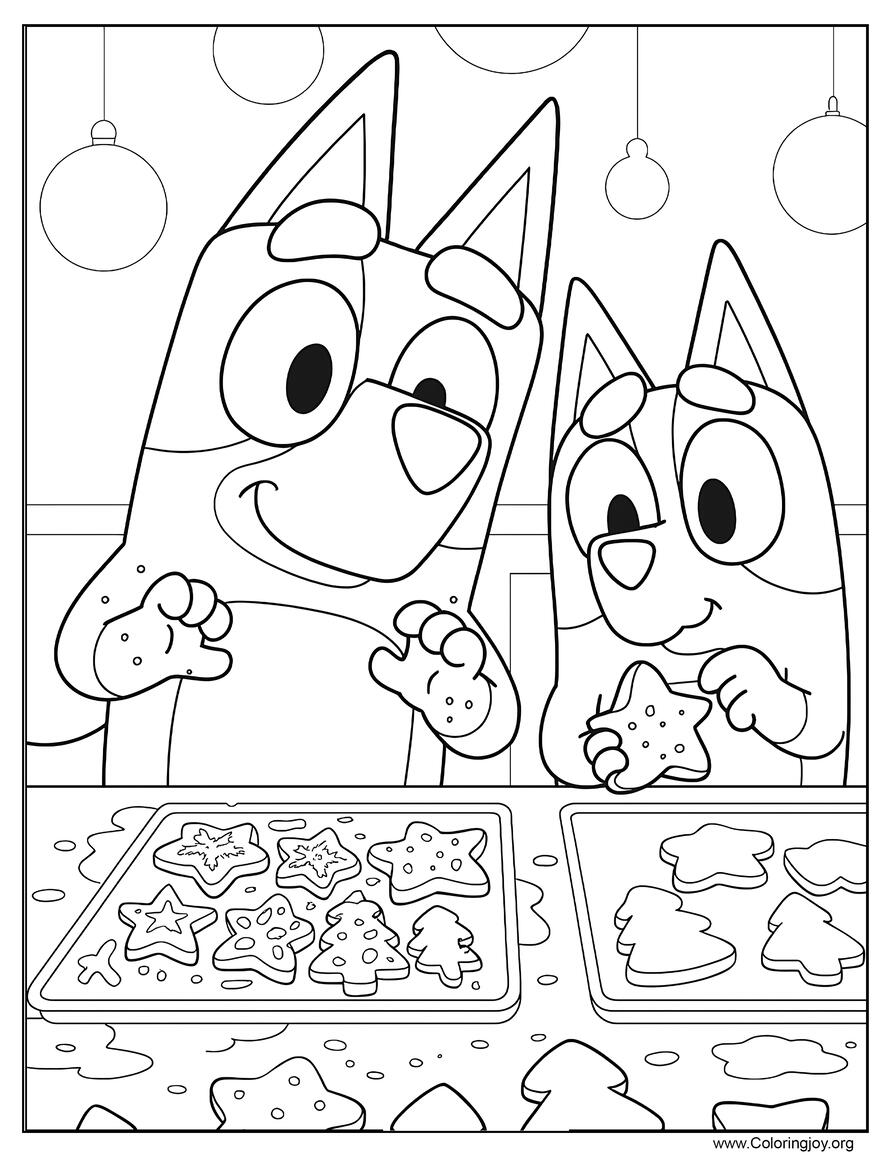 Bluey Baking Christmas Cookies Coloring Page