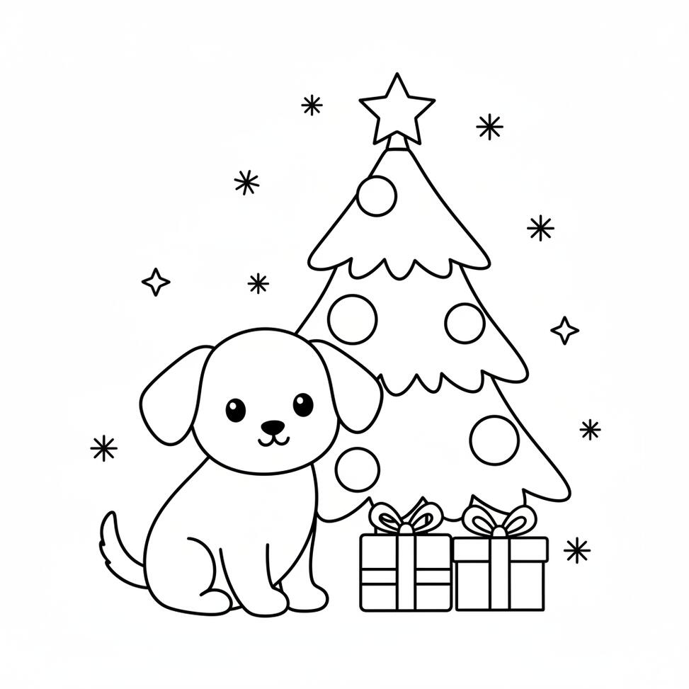 Dog Christmas Tree Coloring Page
