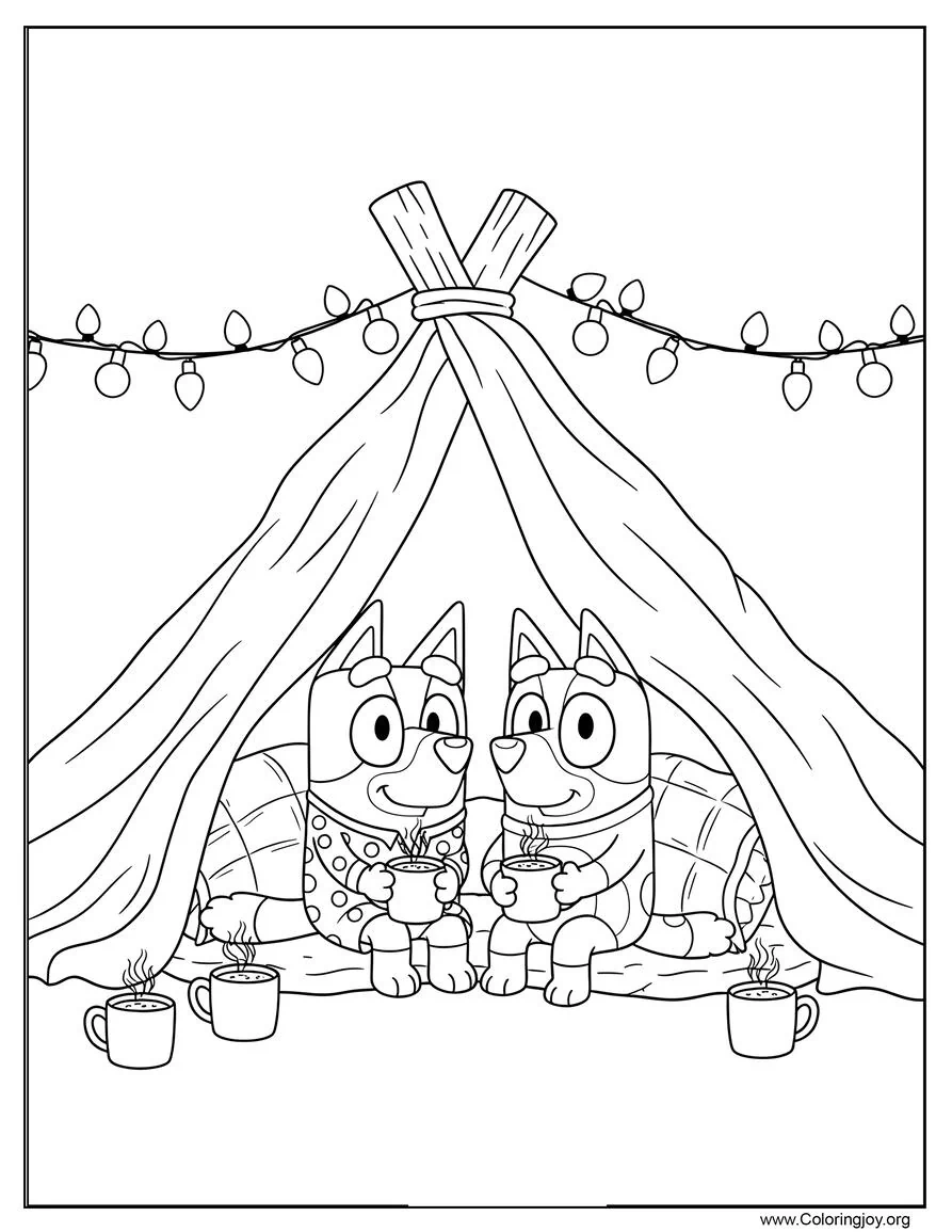 Bluey and Bingo Christmas Pajama Party Blanket Fort