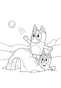 Bluey and Bingo Snowball Fight Coloring page