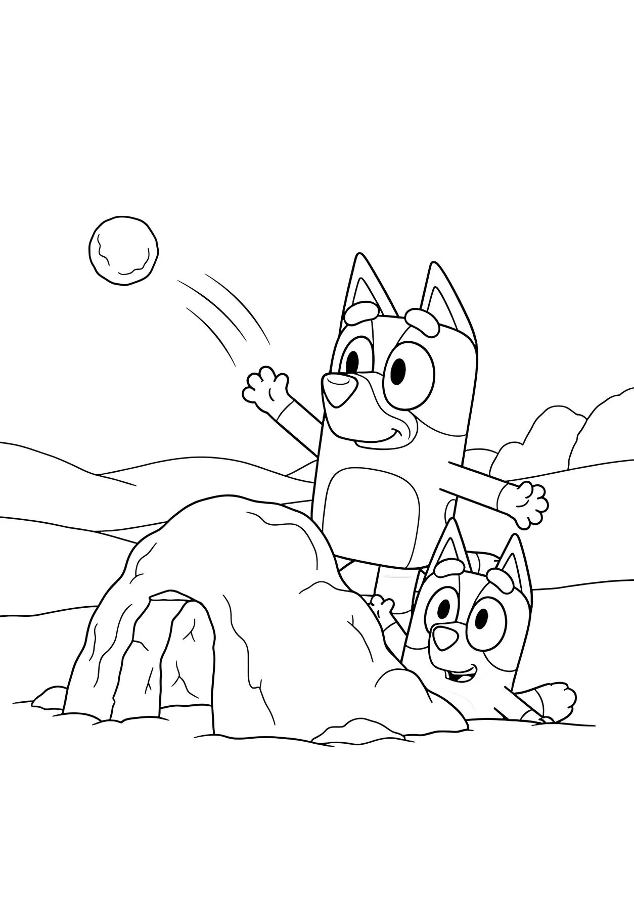 Bluey and Bingo Snowball Fight Coloring page