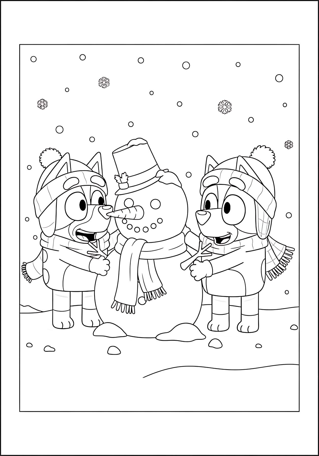 Bluey and Bingo Snowman Fun