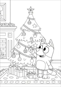 Bluey Christmas Tree Coloring Page .